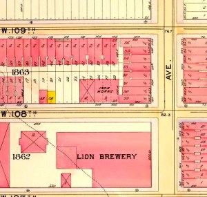 1898 Map showing tenements on the east side of Columbus Avenue across from the Brewery