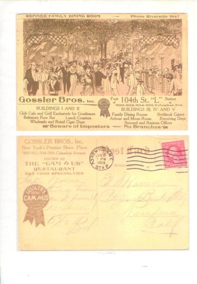 Postcard of Gossler's, Columbus Avenue and 104 at the El stop